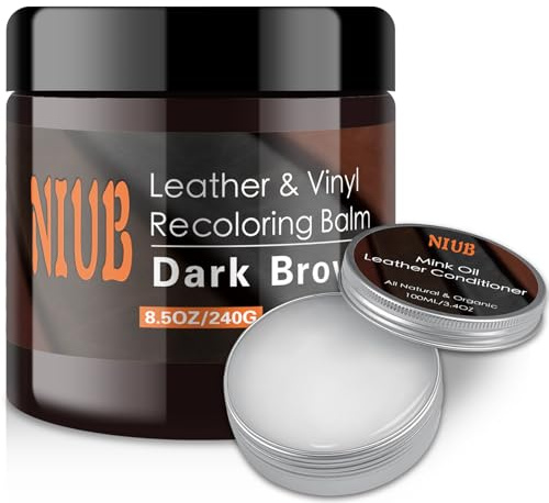 NIUB Leather Recoloring Balm with Leather Conditioner, Dark Brown | Leather Color Restorer, Leather Paint for Furniture Couches Car Seats Shoes Bags Leather Dye and Scratched Leather