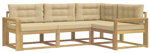 vidaXL Outdoor-Sofagarnitur mit Kissen 3 pcs Weiß und Beige Polyester, Anpassbare Gartenmöbel, modernes Patio-Sofa, gemütliche Sitzgruppe, wetterfest und robust