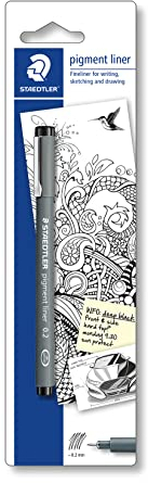 STAEDTLER schwarzer pigment liner, Linienbreite 0,2 mm, dokumentenechte Pigmenttinte, lange Metallspitze, lange Lebensdauer, 1 Fineliner auf Blisterkarte, 30802-9BKD