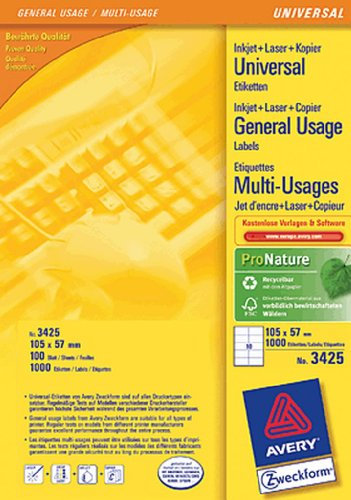 Avery Zweckform Universal-Etiketten ultragrip 105x57 mm VE=1.000 Etiketten / 100 Bogen weiß