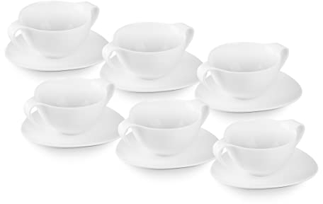 FranquiHogar - Juego de Tazones OVUM para Consomé 12 Piezas - Apto Lavavajillas y Microondas - Versátil para Cremas, Sopas y Postres - Porcelana Blanca, 350cc, Porcelana