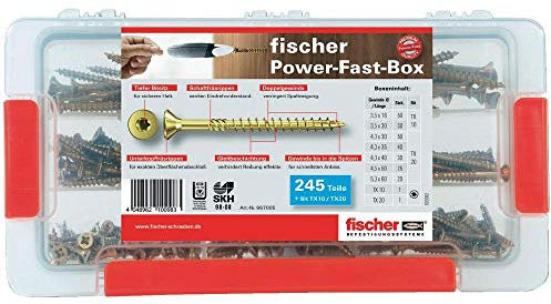 Fischer 542318 Power-Fast Schrauben-Sortimentsbox, Ø 3,5 mm - Ø 5 mm, 245 Teile