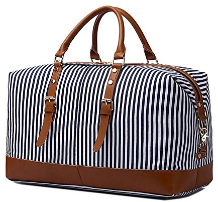 Neuleben Reisetasche aus Canvas Leder Groß Weekender Tasche Handgepäck Damen Herren für Reise Urlaub (Streifen)