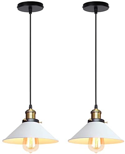 iDEGU 2 Piezas Lámparas Colgantes Vintage, 22CM Lámparas de Techo Retro de Metal Estilo Edison Industrial E27 Iluminación Luz de Techo Colgante para Comedor Cocina Salón Bar Restaurante (2x Blanco)