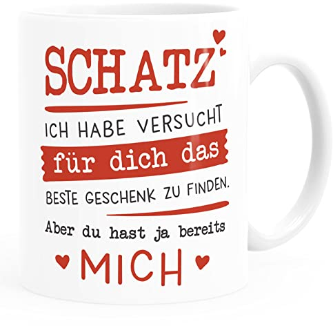 Moonworks® Kaffee-Tasse Schatz ich habe versucht für dich das beste Geschenk zu finden Geschenkidee Liebe weiß Keramik-Tasse