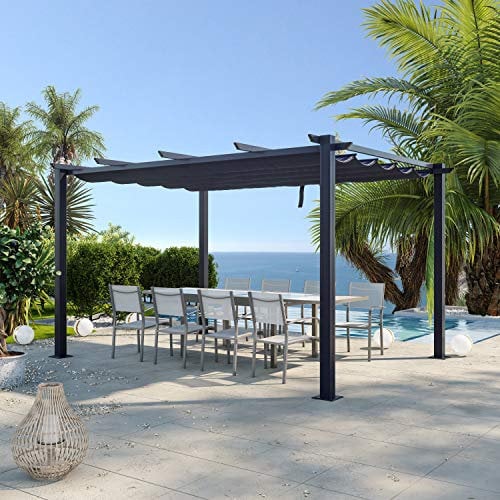 Avril Paris Tonnelle/Pergola Aluminium 3x4m Toile coulissante rétractable - Gris-Ohio XL