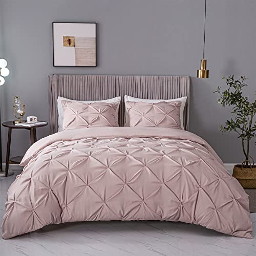ASHLEYRIVER 3-teiliges Bettwäsche-Set für Queensize-Betten, luxuriös, plissiert, mit Reißverschluss und Eckbändern, 100% 120 g Mikrofaser, Biesen-Bettwäsche-Set (Queen-Size-Rosa)