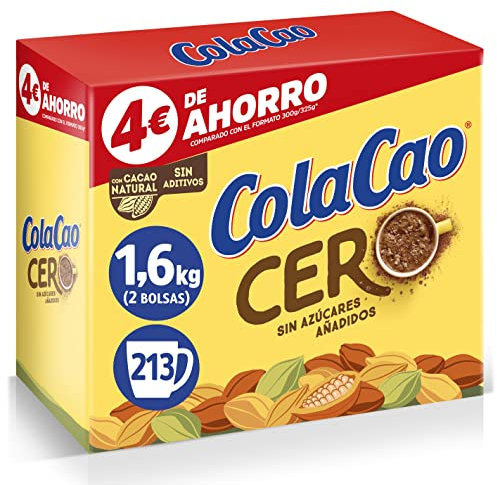 ColaCao Cacao Soluble, 0% Azúcares Añadidos, 1.6kg