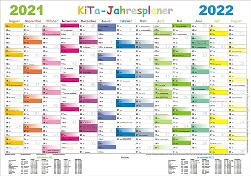 Kita-Jahresplaner 2021/2022: Wandplaner 32 x 46 cm, glänzend auf 300g/m² Papier