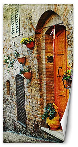 Feeby Fototapete Türtapete Türen Fahrspuren Blumen 100x200 cm Braun Vliestapete Moderne Design Küche Flur Wohnzimmer Büro Badezimmer Kinderzimmer Stadtverwaltung Architektur