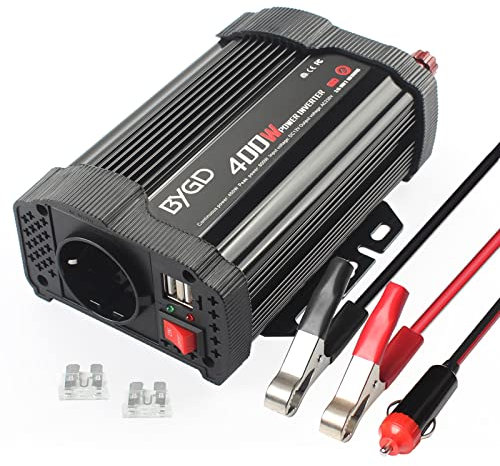 400W Power Inverter, Convertitore Inverter Potenza Auto Invertitore Onda DC 12 V a AC 220 V 230 V Adattatore Caricabatterie Auto Rapido Dual USB 3,1 A