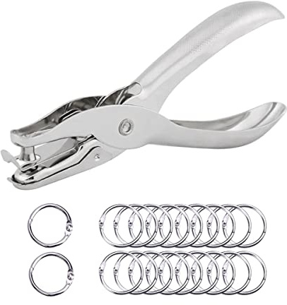 SyiXute Perforatore a Foro Singolo,6 mm Perforatore a Pinza,Capacità di Fogli Multipli per Carta A4 per Carta per Appunti Carta Sottile Cartoline Inviti (Contiene 20 Anelli in Acciaio Inossidabile)