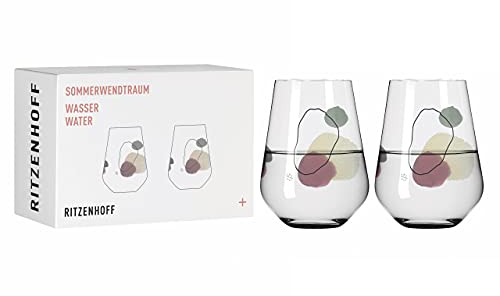 RITZENHOFF 3621002 Wasserglas 500 ml - Serie Sommerwendtraum Set Nr. 2, 2 Stück mit Aquarellkreisen - Made in Germany