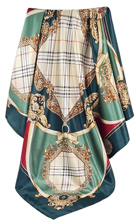 GLORIS Seidenschal Damen 90x90cm Blau Green Elegante Seidentuch Haare Seidentuch Damen Halstuch Damen Elegant Satintuch Halstuch Seide Bandana Tuch Kopftücher Damen Ansatz Scarf