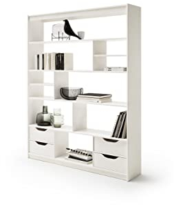 Raumteiler Kiefer massiv Korpus Weiß Front Weiß 10 Fächer 4 SBK 150x193 cm (White)