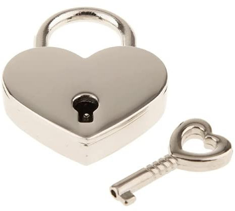 1 cadenas en métal poli en forme de cœur avec clé squelette de rechange pour sac à main, sac de mariage, boîte à bijoux, journal intime, livre (argenté)
