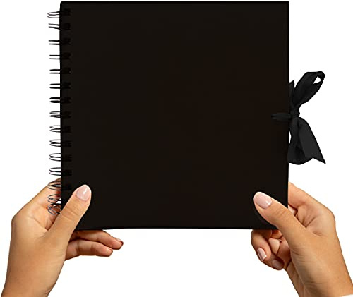 Styloo Small Scrapbook Album with 50 Black Pages, Black