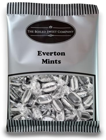 The Boiled Sweet Company® Everton Mints 1kg - Traditional Inidividually Wrapped Boiled Sweets - Peppermint Flavour - Black and White Stripes - Pick and Mix Boiled Sweets Share Size Bags