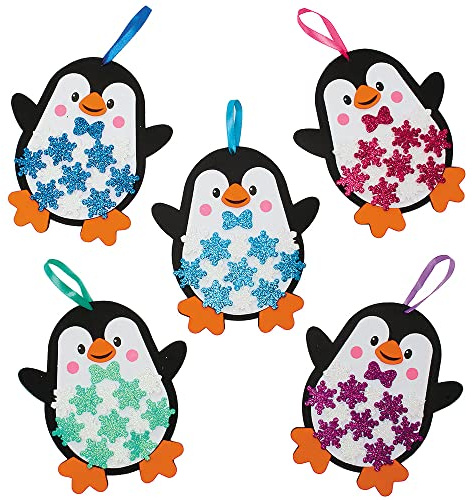 Baker Ross FX284 Penguin Snowflake Decoration Kits - Pack of 5, Kids Christmas Decorations Craft Kit, Arts and Crafts Christmas Decorations