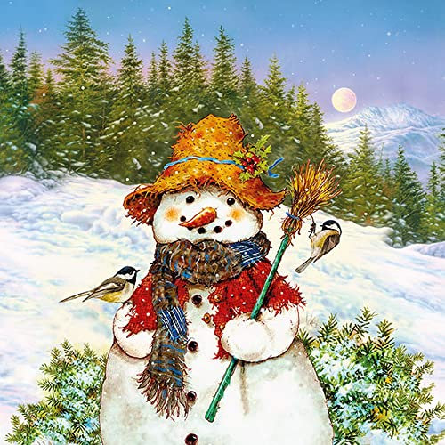 20 Servietten Meisen an Schneemann mit Hut | Wald | Tiere | Winter | Weihnachten | Tischdeko | Fest | Feier | basteln | Decoupage | Serviettentechnik 33x33cm