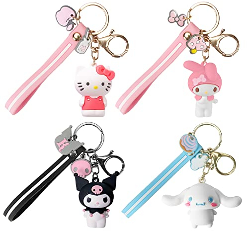 Porte Clef Anime, 4 Pièces Porte Clés Kawaii, Porte Cle Mignon, Accessoires Personnalisés, Keychain Cute pour le Sac à Dos, le Porte-monnaie, comme Cadeau d'anniversaire pour Filles