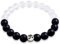Kuzzoi Buddha Herren Armband mit Onyx (schwarz) Schmuckstein und Glas Perlen, Yin-Yang Symbol Bead aus 925 Sterling Silber, Partnerarmband, Yogaarmband, Energiearmband, Länge 21 cm