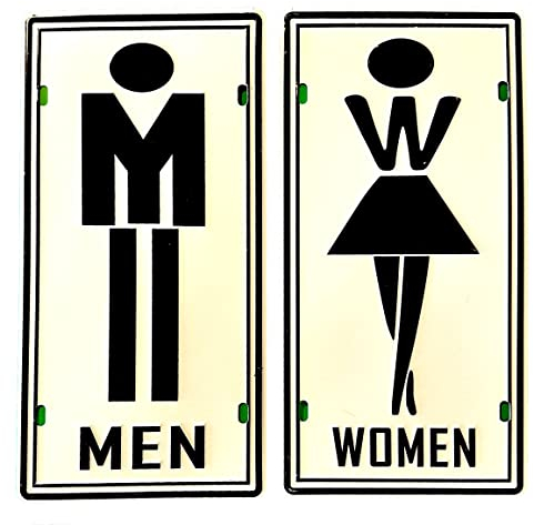 2x Cartel de Baño Hombres / Mujeres - Chapa — 30x15cm — Ideal para Bar - Pub - Cafetería o Barbería - Señalización de Aseo - WC - Lavabo - Baño - Letrero - Placa - Cartel - Señal (2651-13-14)