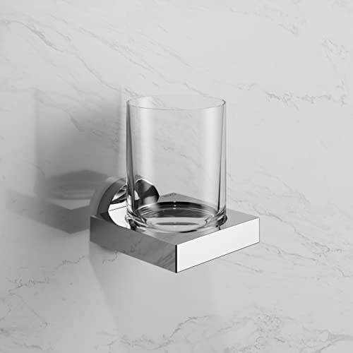 KEUCO Zahnputzbecher-Halter, Kristallglas, zum Kleben, ohne Bohren, Hochglanz-Chrom, Glas mit Halter, Zahnbürstenhalter, Edition 90 (inkl. Klebe-Set)