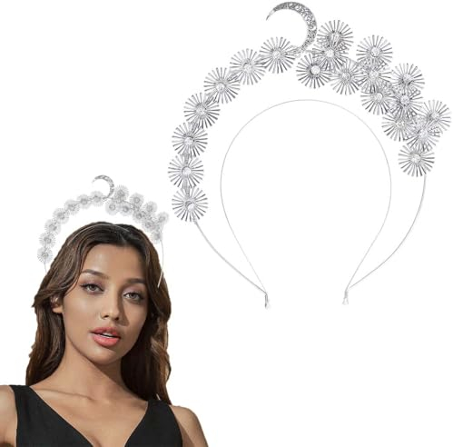 Flayem Silber Halo Haarreif Krone Kristall Haarband Mond Hochzeit Braut Stirnband Für Damen und Mädchen