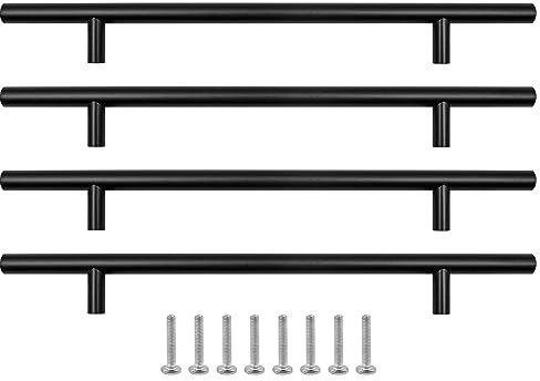 ZONADAH 4 Pack Matt Black Cupboard Handles 192mm Hole Center T Bar Handles, Stainless Steel Drawer Handles Long Wardrobe Door Handles Pulls, 150mm Length Kitchen Cabinet Handles for Bedroom Drawer