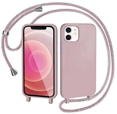 AOMYKE Handyhülle für iPhone 12 / iPhone 12 Pro Hülle mit Band, Handyband iPhone 12 / iPhone 12 Pro Hülle zum Umhängen Schutzhülle mit Kette Kordel Weich TPU Liquid Silikon Case, Pink