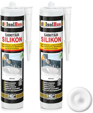 Isolbau Sanitär Silikon 2 x 300 ml Weiß - Hochelastischer Silikon-Dichtstoff für Abdichtungen & Fugen - wasserdicht - Kartusche