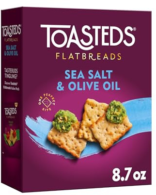 Toasteds Flatbreads Crackers, Lunch Snacks, Party Snacks, Sea Salt And Olive Oil 8.7oz Box