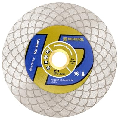 HIGHDRIL Diamond Tile Saw Blade - 125mm Diamond Cutting and Grinding Disc for Porcelain Tile Granite Marble Ceramic Quartz (Fan-shaped Blade)