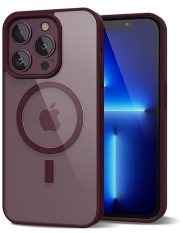 oakxco for iPhone 13 Pro Max Case Clear Magnetic Compatible with Magsafe, Thin Slim Transparent Non Yellowing, Hybrid Soft Silicone Bumper & Hard Plastic Protective Cover for Women, Burgundy Wine