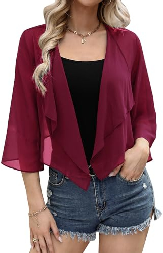Aottori Bolero Damen Chiffon mit 3/4 Ärmel Elegant Sommer | Bolerojacke, Transparent, Cardigan Kurz, Schulterjacke, Shrug, Bettjäckchen, Festlich, Hochzeit, Alltag Freizeit