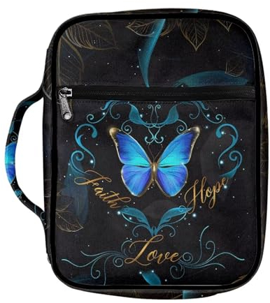 ZIATUBLES Custodia per bibbia unisex con motivo vintage con farfalle, per donne e uomini, per attività all'aperto, stile casual, con manico, per studenti, cristiani, studiare, pregare