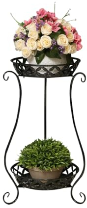 PFLife Porte plante interieur étagère plante 2 niveaux Etagere porte plante exterieur métal tabouret plante table porte plante Supports de pots de fleurs pour Maison Balcon Jardin(noir-64cm)