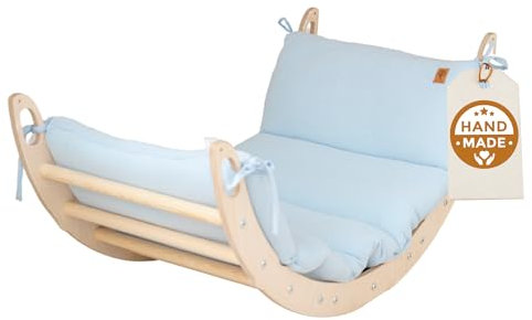 WoodsCraft Kletterbogen mit Kissen - Holz Klettergerüst Indoor - Hypoallergen Kissen für Kletterbogen, Holzwippe, Bogenwippe - Montessori Kletterspielzeug - Baby Klettern Indoor - Wippe Kinder