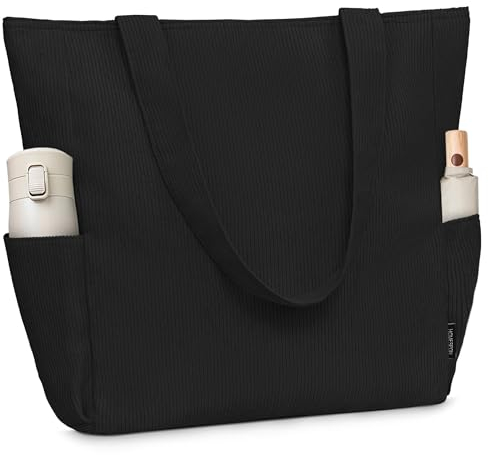 HOMESPON Cordury Tote Bag Large Shoulder Bag with Zipper and Pockets for Travel Gym Vacation