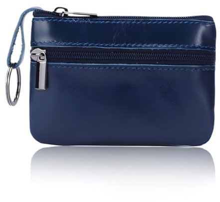 PLABBDPL Echt Leder Auto-Schlüssel Herren Schlüsseletui, Damen Keyring Kartenfach Geldfach,Hochwertig Design Schlüsselanhänger Mäppchen, 1 Pcs, Blau