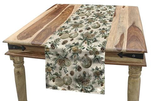 ABAKUHAUS Weihnachten Tischläufer, Weihnachtskugeln Liebeszeit, Esszimmer Küche Rechteckiger Dekorativer Tischläufer, 40 x 225 cm, Braun Grün Blau