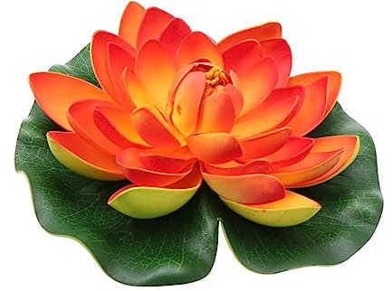 Mikinona 2 Stück 18 cm Orange Schwimmende Poolblumen Künstliche Lilien Simulation Teichdekoration Pflegeleicht Kein Gießen Erforderlich Für Außenbereiche