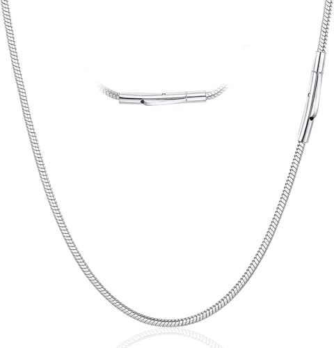 LOCCY Men Sturdy Snake Chain Necklace, 2/3/4mm Mens Snake Chain Stainless Steel Silver Black Round Snakes Necklace for Men Women, 18 20 22 24 26 28 Length (Silver-3mm, 20)