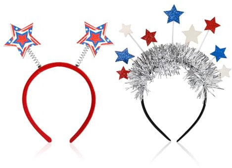 Lot De 2 Bandeaux Drapeau, Bandeaux À Pompons Étoiles À Cinq Branches, Accessoires Pour Cheveux De Fête Patriotique, Bandeaux Rouges, Blancs Et Bleus, Décorations De Fête De Vacances