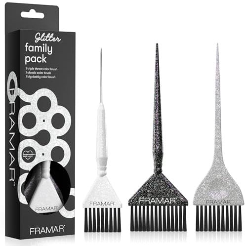 FRAMAR Set de Brochas para Tinte de Pelo – Pincel de Tinte de Pelo con Purpurina - Accesorios de Peluquería de Calidad Profesional para Estilistas – Pack de 3 Unidades