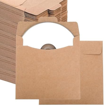 50pcsCD Sleeves Brown Kraft Paper Envelope, DVD Cardboard Envelope, CD Paper Storage Box Cover 5x5 inches