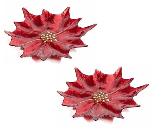 Gruppo Maruccia - Piatti in Vetro a Forma di Stella di Natale Rossa - Set da 2 - Idea Regalo
