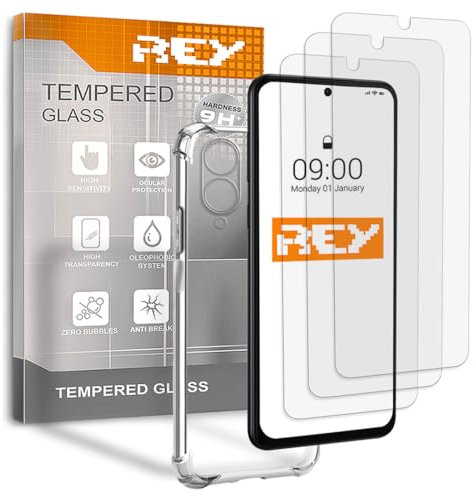 REY 3X Protector de Pantalla y Funda Anti-Shock para Vivo Y17s - Y28 5G - Y36i 5G, Cristal Vidrio Templado y Silicona TPU de Alta Resistencia