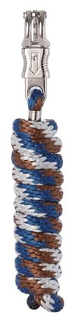 Merauno® Führstrick für Pferd - Anbindestrick in verschiedenen stylischen Designs, Führleine, Anbindeseil Pony, Esel, Ziege mit Panikhaken (Blau Braun Grau, Panikhaken)